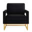 Chaise d'appoint de style moderne avec base en métal doré, fauteuil de loisir rembourré en velours avec accoudoirs ouverts, fauteuil, noir