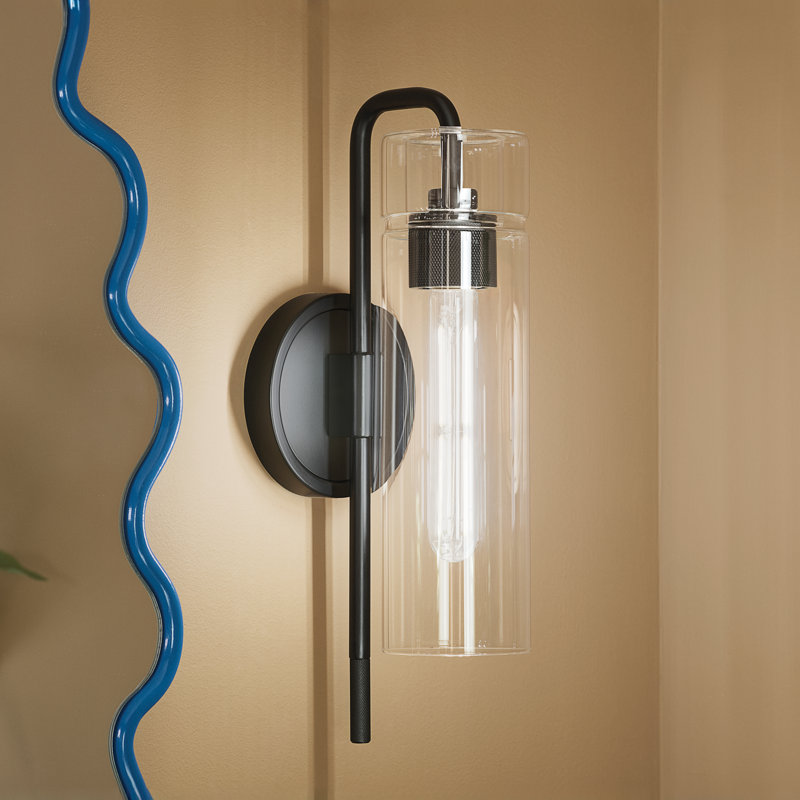 Niccol 16" 1-Light Wall Sconce With Clear Glass in Black, Black, 1