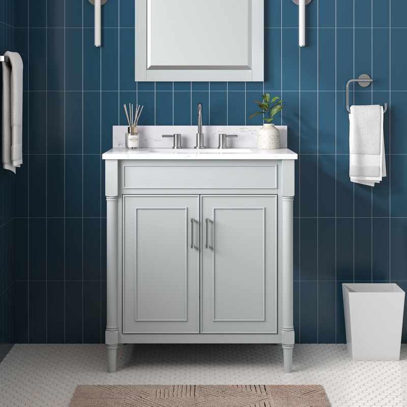 Addison 30" Free Standing Single Bathroom Vanity with Engineered Stone Top, Light Grey finish