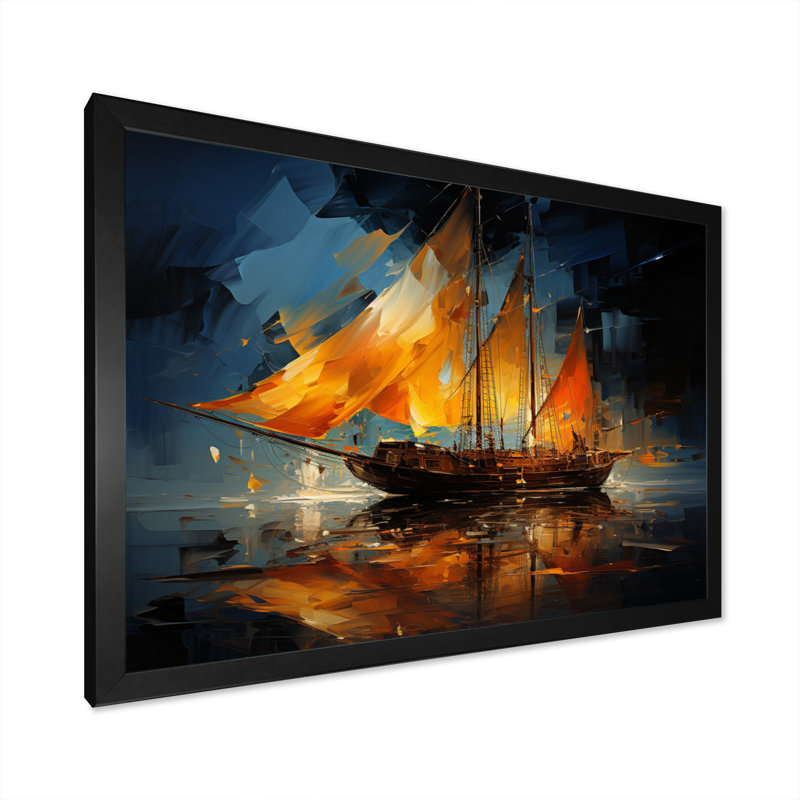 Boat Abstract Maritime Symphony II - Boat Wall Art Living Room, H 30 po x l 40 po x P 1,5 po, Cadre photo noir
