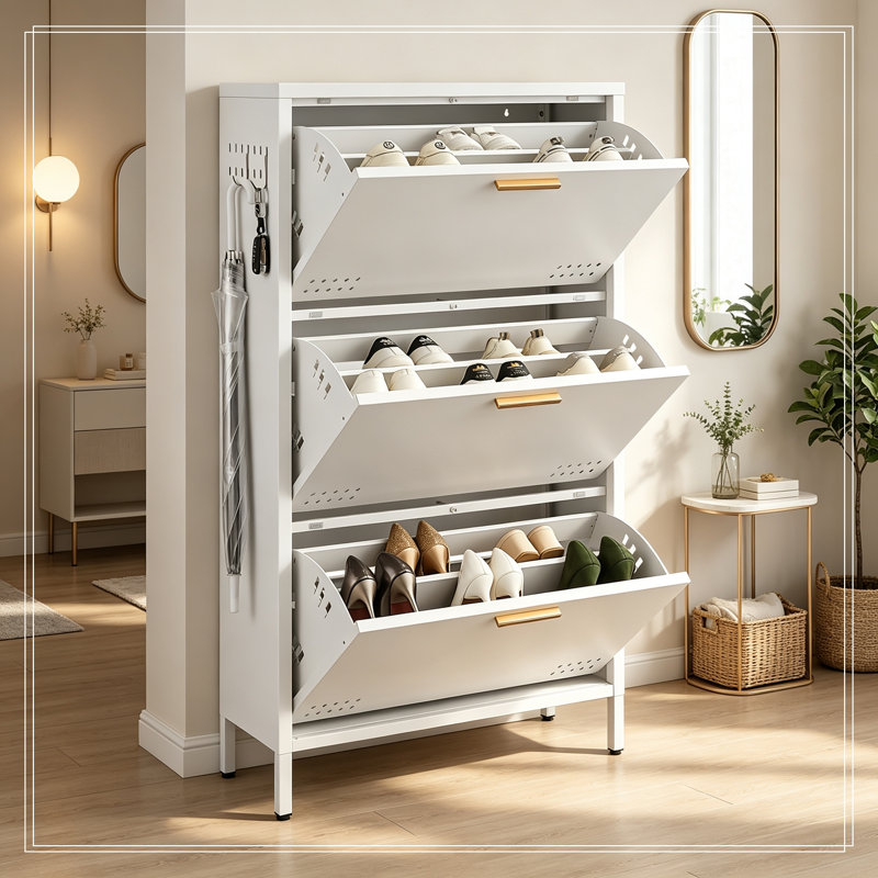 Meuble Tilen avec 3 tiroirs rabattables, Blanc