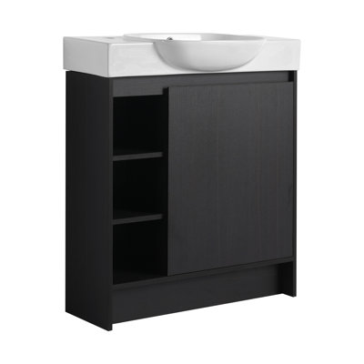30'' Freestanding Bathroom Vanity With White Ceramic Sink & Soft-Close Door, Dark Oak, KD-Packing