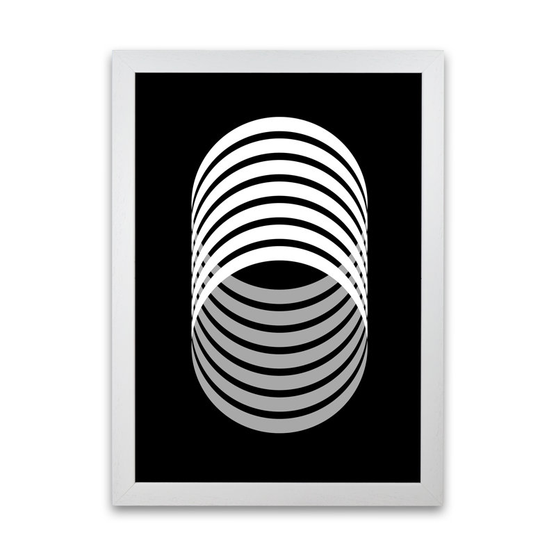 Abstract Modern Back And White Circles Original - Print on Canvas, White Frame, 30cm H x 21cm W x 3cm D