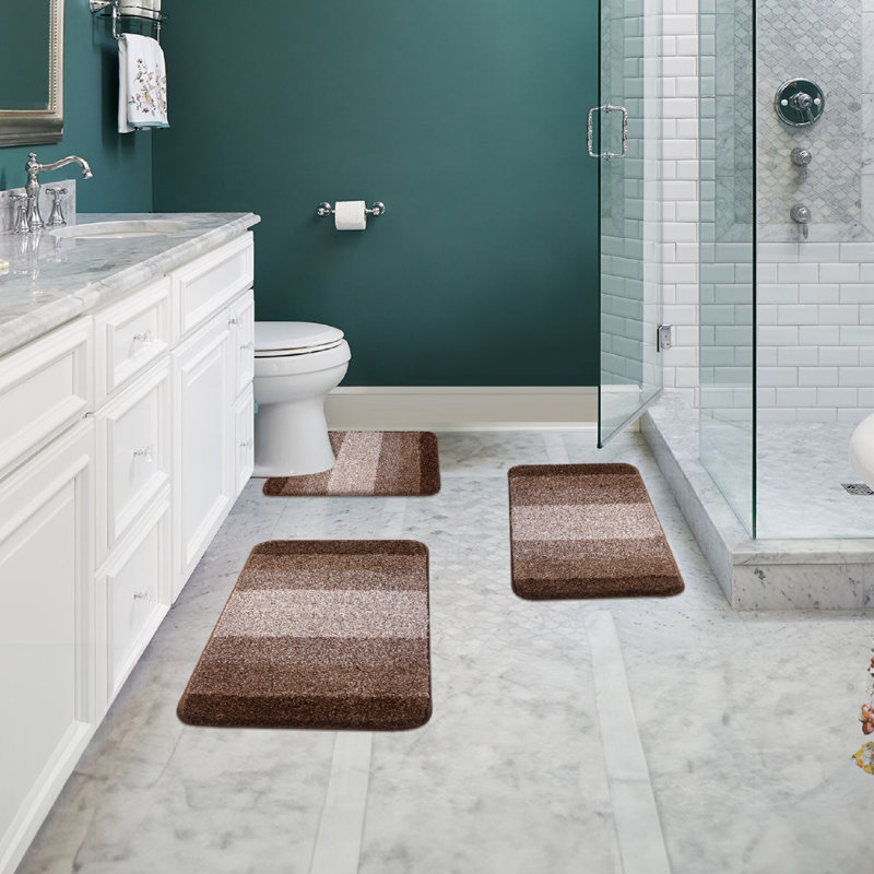 Murri Ombre Bath Rug Set, Bath Mat Set for Bathroom Water Absorbent Soft Microfiber Shaggy, Brown