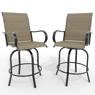 360° Swivel Bar Stools Set of 2, Bar Height Patio Chairs with High Back & Textilene Fabric