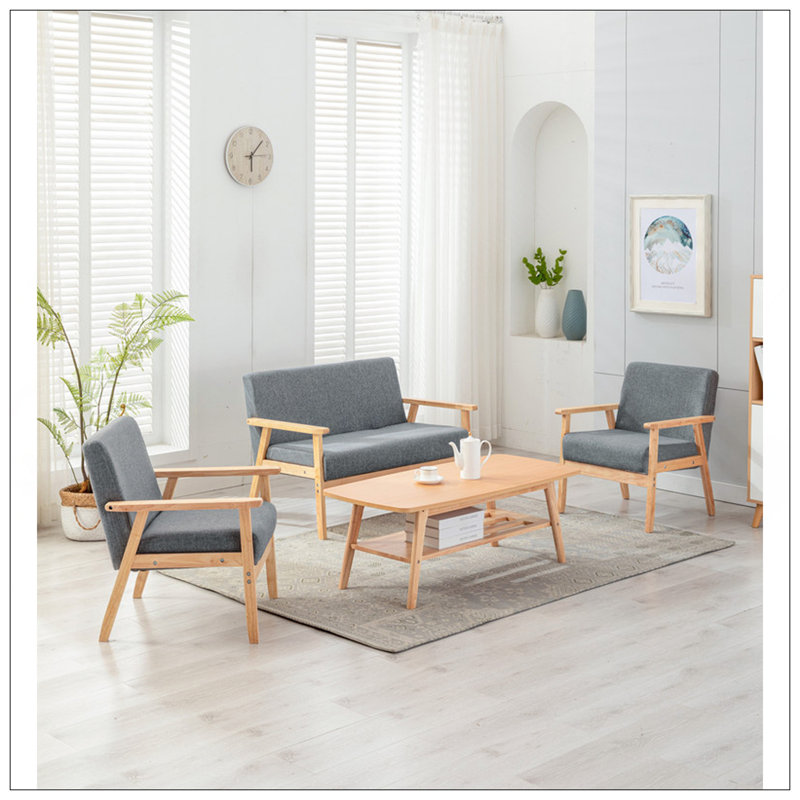 Ensemble de causeuse pour table basse et 2 chaises, structure en bois massif durable pour une vie en plein air élégante, Brun