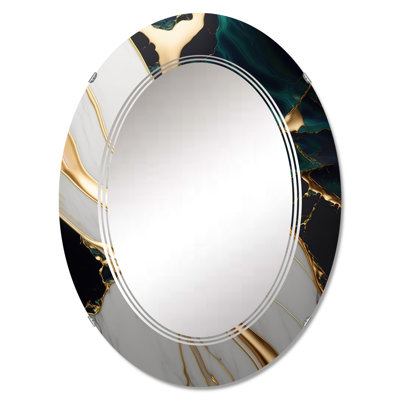 Oby Abstract Geode Gold And Green Marble II - Abstract Marble Wall Mirror