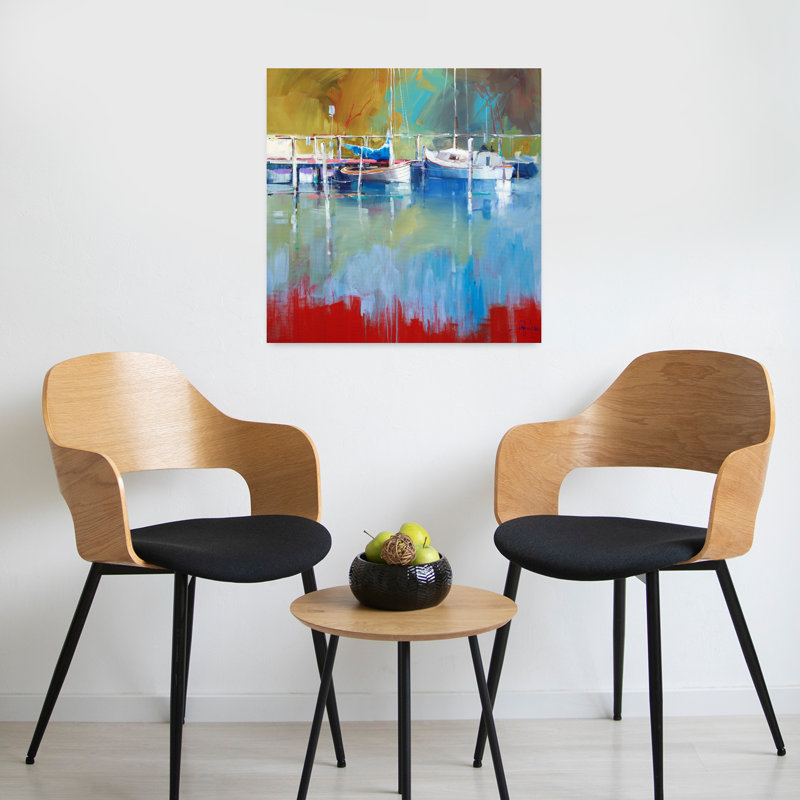 Mâts à Metung, art abstrait de paysage côtier, H 24 po x l 24 po
