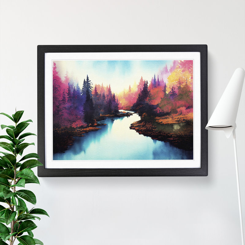 Colourful Forest River Vol.2 - Single Picture Frame Print, Black Framed, 34cm H x 46cm W x 2cm D
