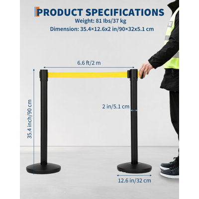 Metal Crowd Control Stanchion Barriers with 6.6ft Retractable Belts & Fillable Weighted Bases, Rustproof Steel Queue Dividers for Airports, Retail Sho