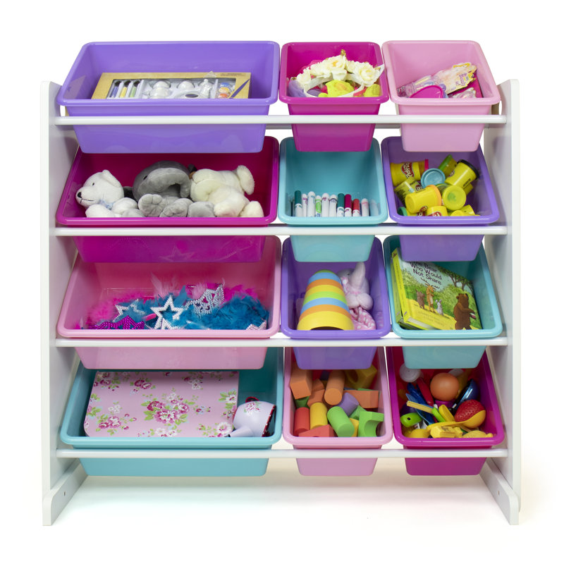 Organisateur de jouets avec bacs Rafael, Blanc / mauve / rose / bleu