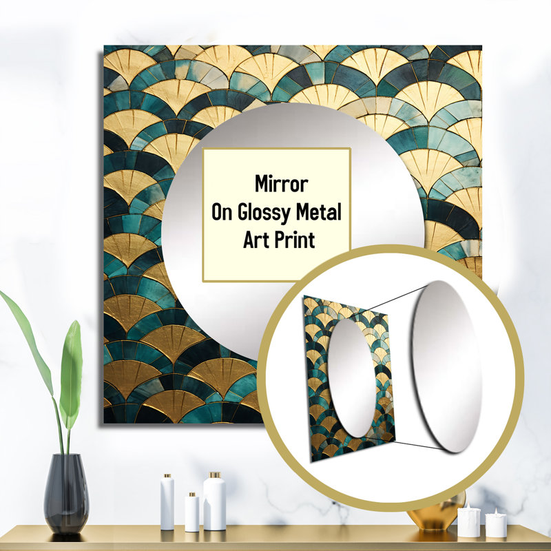 Ayrika - Emerald And Golden Arches IV Abstract Shapes Square Mirror Wall Art For Bathroom, 23" x 23"