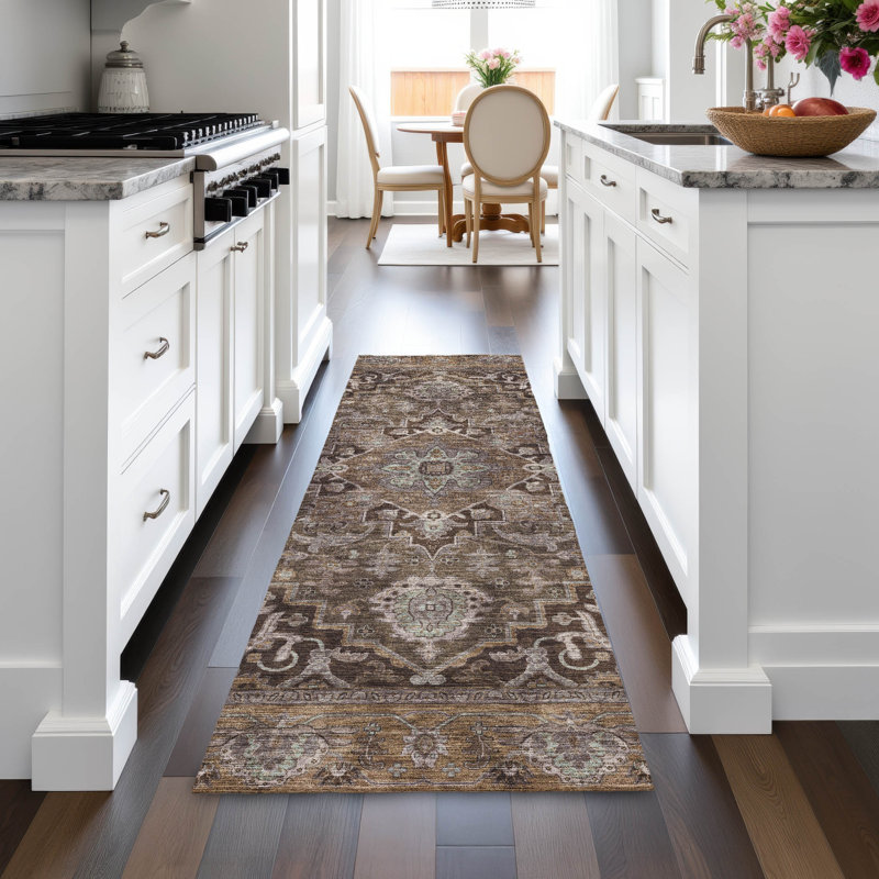 Tapis intérieur / extérieur lavable à la machine Arline ACN2165 Global, Tapis de couloir 2 pi 3 po x 7 pi 6 po