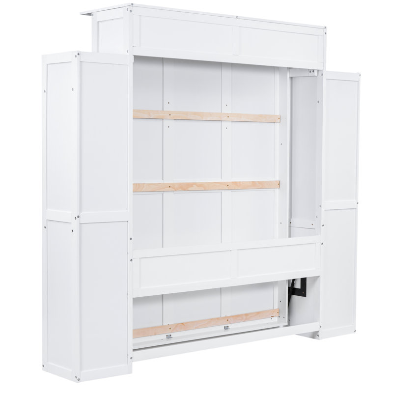 Lit compact en blanc avec tablettes intégrées et lampes de table en plastique à DEL
