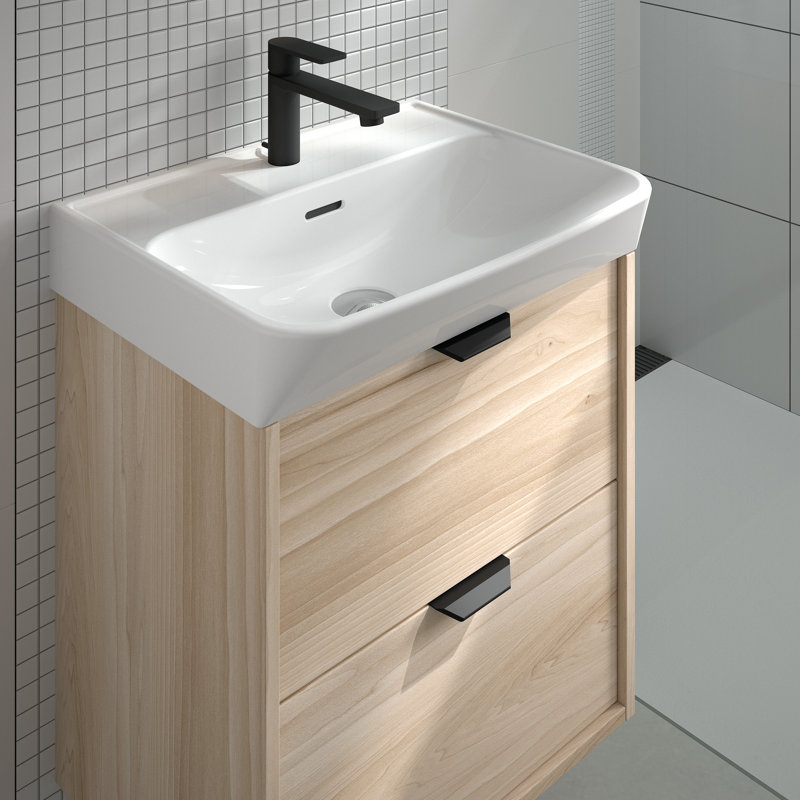 Meuble-lavabo mural 24 po avec lavabo, Chrome, Naturel