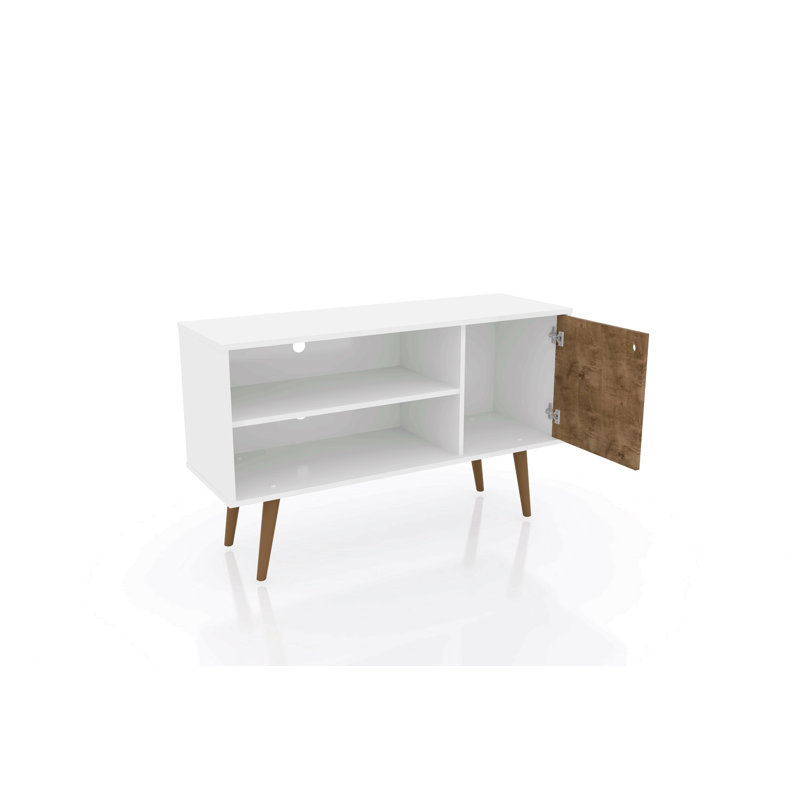 Meuble télé Liberty Mid-Century moderne à 3 tablettes pour téléviseur de 43 po ou moins Liberty, White/3D Brown Print