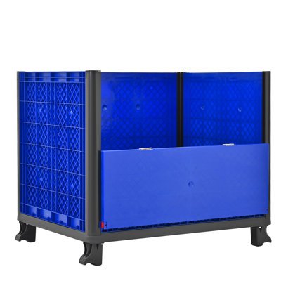 Blue Solid Wall Collapsible Container, 600 Lbs Capacity, 33.4 In Height Bulk Container With Doors, Stacks Up To 4 High, 31.16 Width