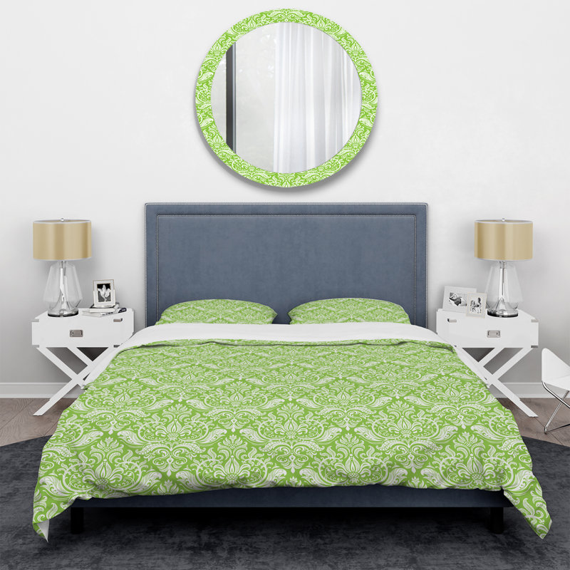Damas vert - ensemble de housse de couette abstrait - microfibre de polyester