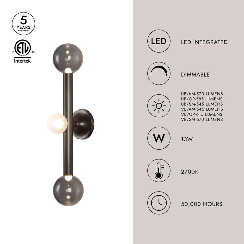 Martinez 3 - Light LED Vanity Light, Vintage Brass/Opal Glass