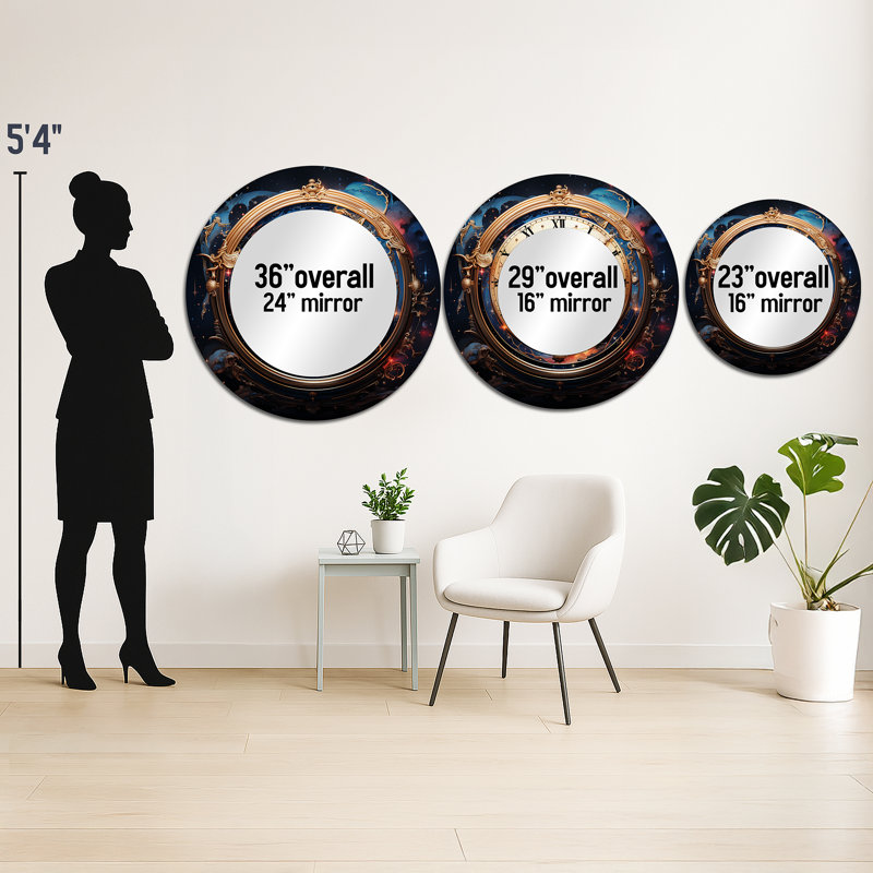 Horloge métaphysique, miroir mural unique, 23 po x 23 po