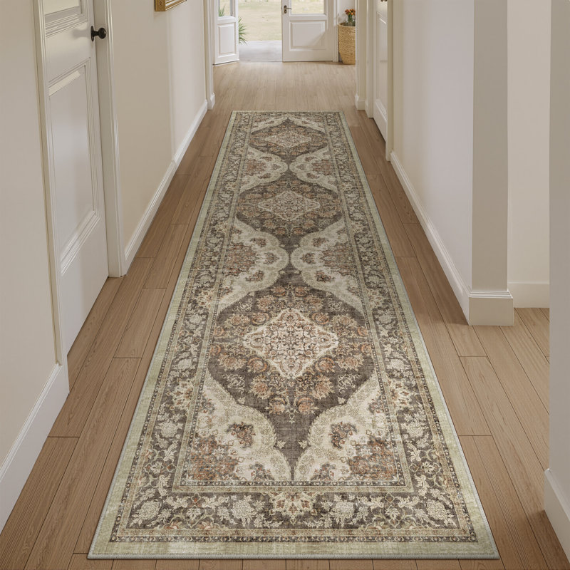 Elaine Machine Washable Oriental Area Rug With Non-Slip Backing, Runner 2' x 8'