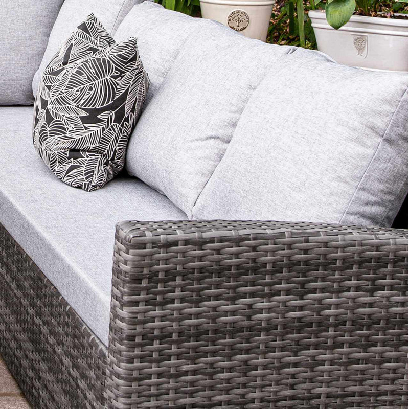 Bernardina Rattan 9 - Person Seating Group with Cushions and LED Premium Parasol, Grey, Cream