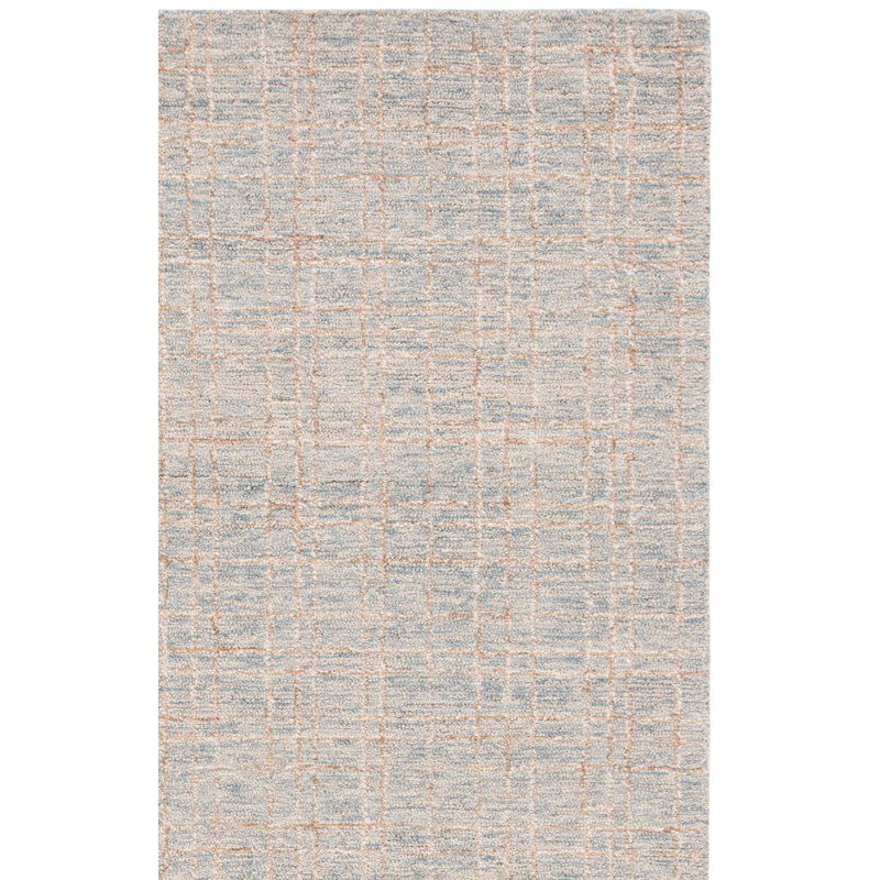 Alvonia Ebony Hand Tufted Wool Jute Cotton Geometric Rug in Beige/Blue, Runner 2'3" x 9'