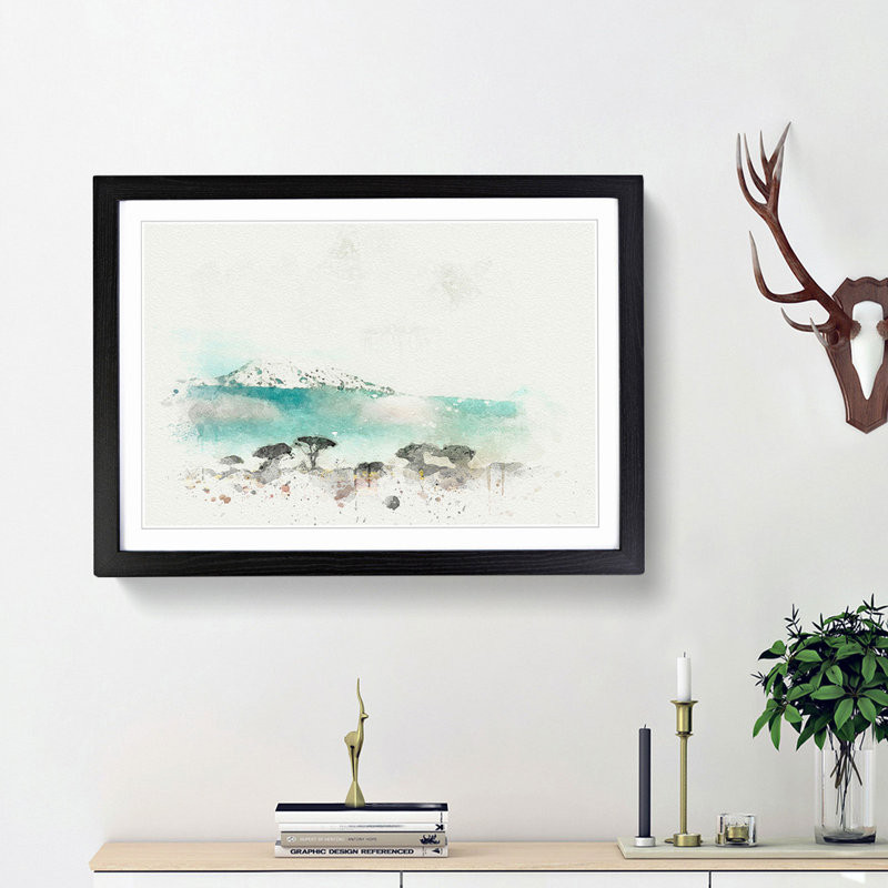Mount Kilimanjaro in Tanzania in Abstract - Picture Frame Graphic Art Print on MDF, 36cm H x 48cm W x 2cm D, Black Framed