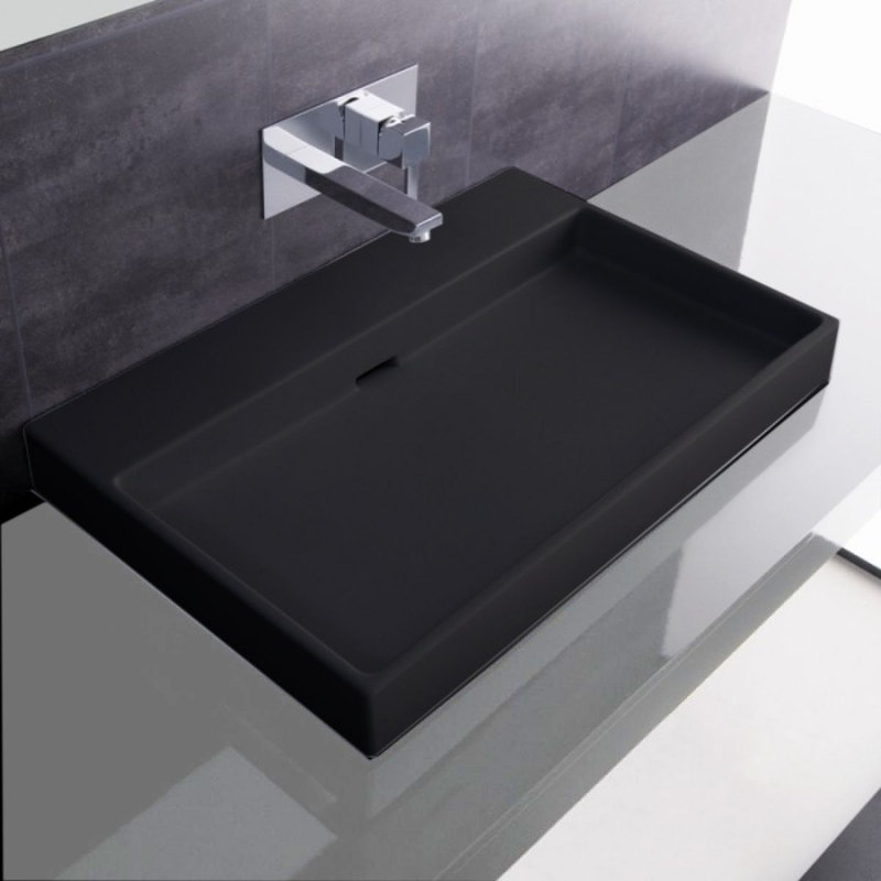 Lavabo de salle de bain à double fixation Urban en noir mat, Aucun trou