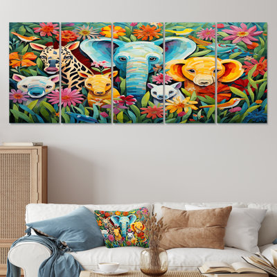 Colourful Cute Animal Nursery III - Animal Nursery 5 Piece Wall Art Decor