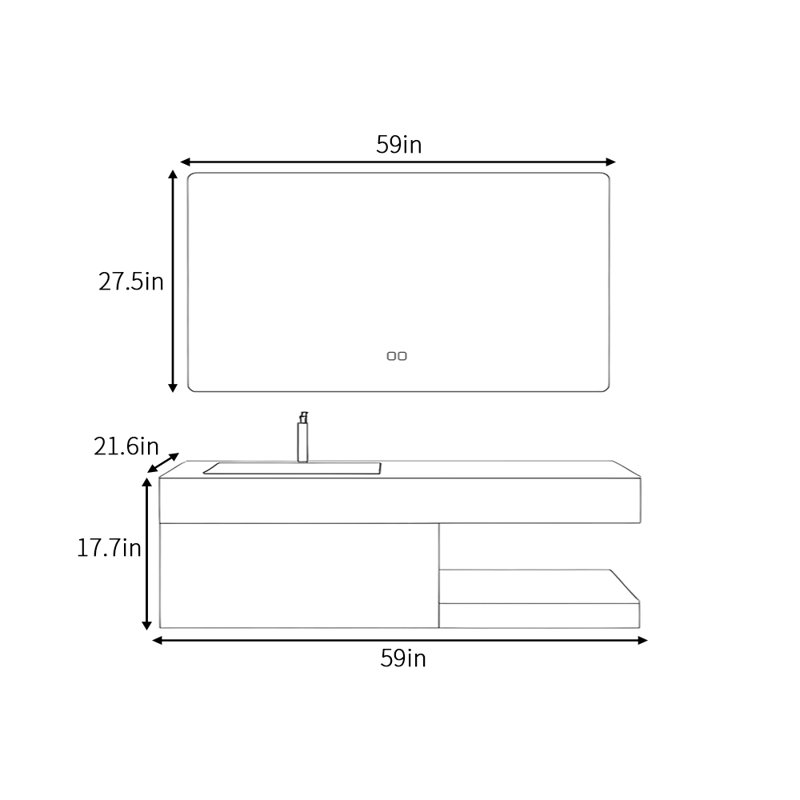Armoire de salle de bain moderne américaine simple, H 17,7 po x l 59 po x P 21,6 po