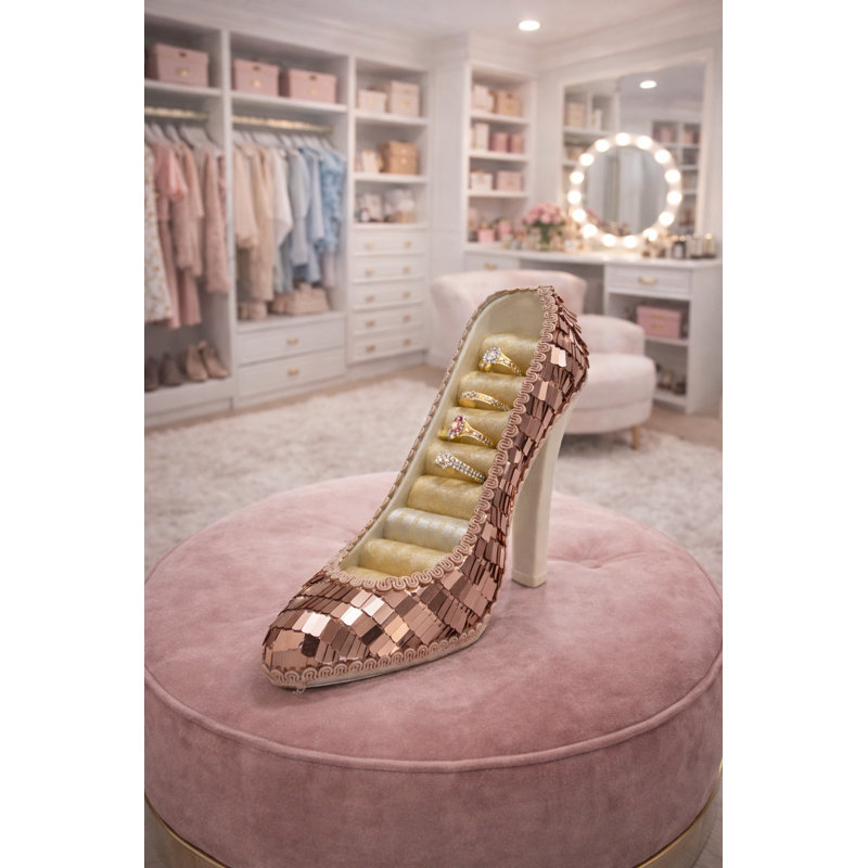 Porte-bijoux Elegant High Heel - Présentoir à paillettes or rose