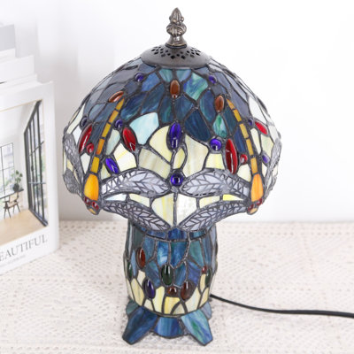 Small Tiffany Lamp Sea Stained Glass Table Lamp Mini Mother Daughter Vase Desk Accent Light for Bedroom Bedside Reading Home Antique Style Decor 8X14 Inches
