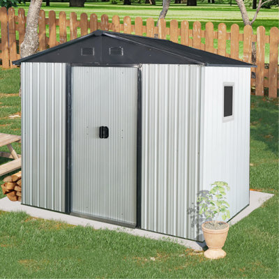 Remise de rangement extérieure en métal 8 pi x 4 pi avec fenêtre et fondation en métal pour la cour, le patio, la pelouse - blanc et noir