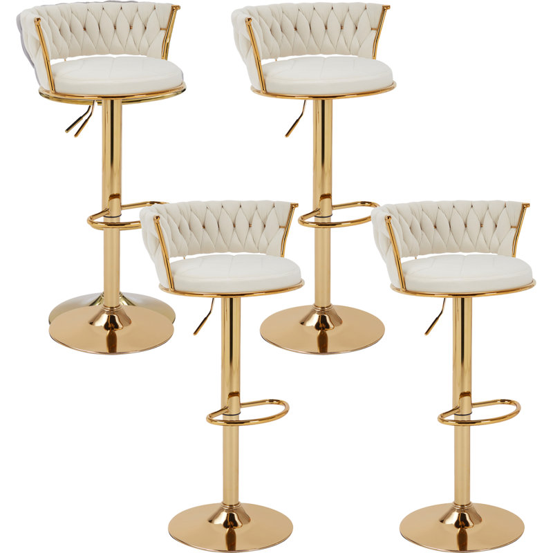 Ensemble de 4 tabourets de bar modernes en velours tissé, réglables en hauteur, pivotants et avec dossier, chaises de bar rembourrées avec base dorée pour cuisine, bar ou salle à manger.
