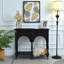 Table console d'appoint en bois noir vieilli sculpté, facile à assembler, 100 cm (39,37 po), idéale pour le salon. Design classique avec pieds tournés arqués, tablette ouverte et 2 tiroirs.