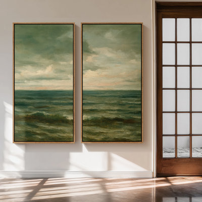 «Moody Green Coastal Sea View», ensemble de 2 reproductions d'art encadrées sur toile 60 po x 20 po x 2, 60 po x 30 po x 2