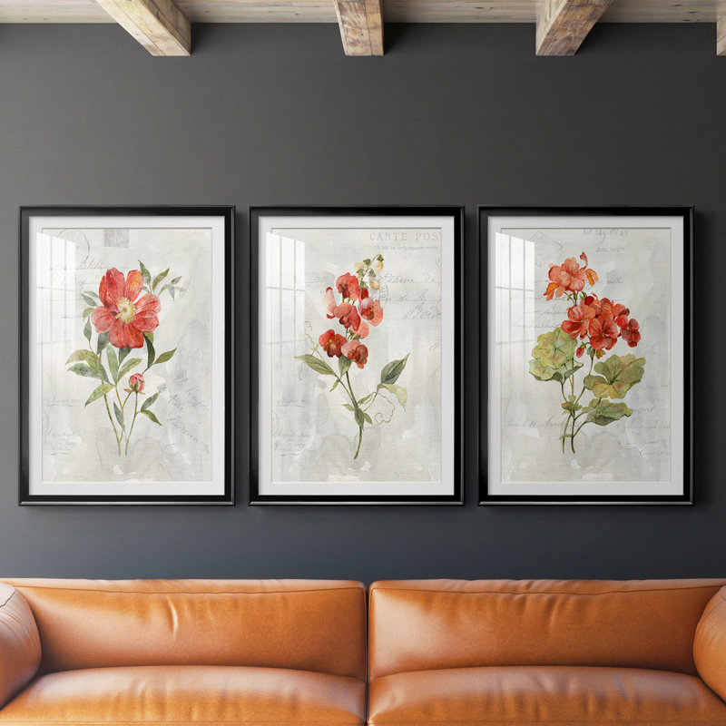 " Linen Geranium " 3 - Pieces, 30.5" H x 127.5" W x 1.5" D, Black