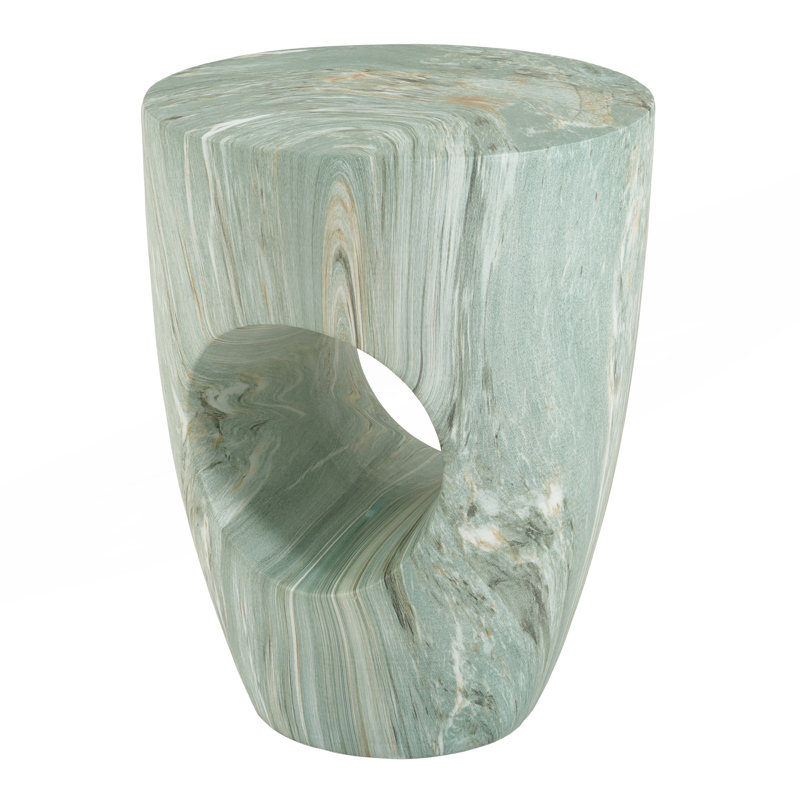 Table d'appoint ronde moderne avec détails décoratifs, tabouret de jardin extérieur en faux marbre et table de bout d'intérieur