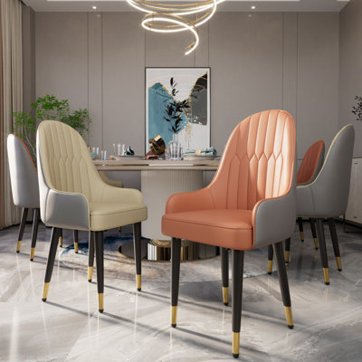Leather Dining Chairs Upholstered High Back Soft Padded Seat Side Chairs For Kitchen Dining Living Room