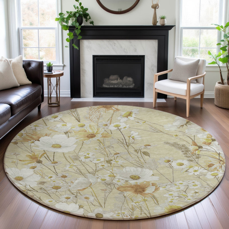 Premium Machine Washable Elize AMF1500 Floral Rug, Round 8'