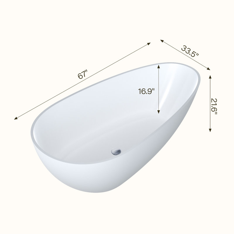Baignoire de trempage de forme ovale, résine coquille d'œuf avec bonde escamotable et trop-plein, certifiée Cupc