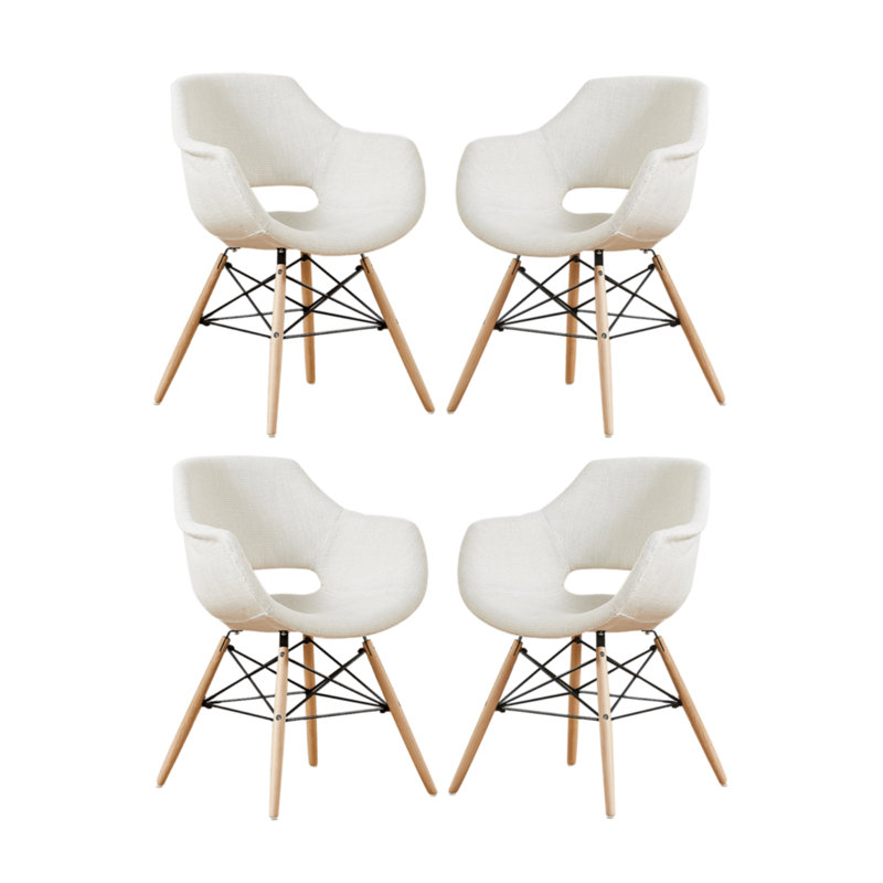 Geary Upholstered Dining Chair | Armchair | Solid Wooden Legs, Light Grey, 4