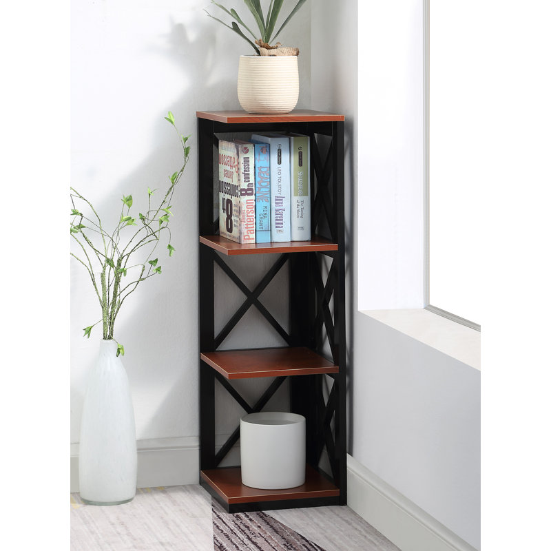 Darek 38.5" H x 12" W Corner Bookcase, Cherry/Black