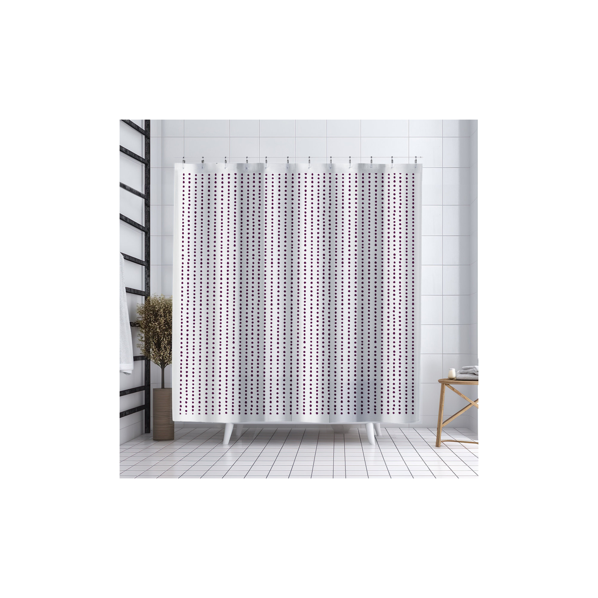 Thora Dots Mid-Century Shower Curtain, Purple