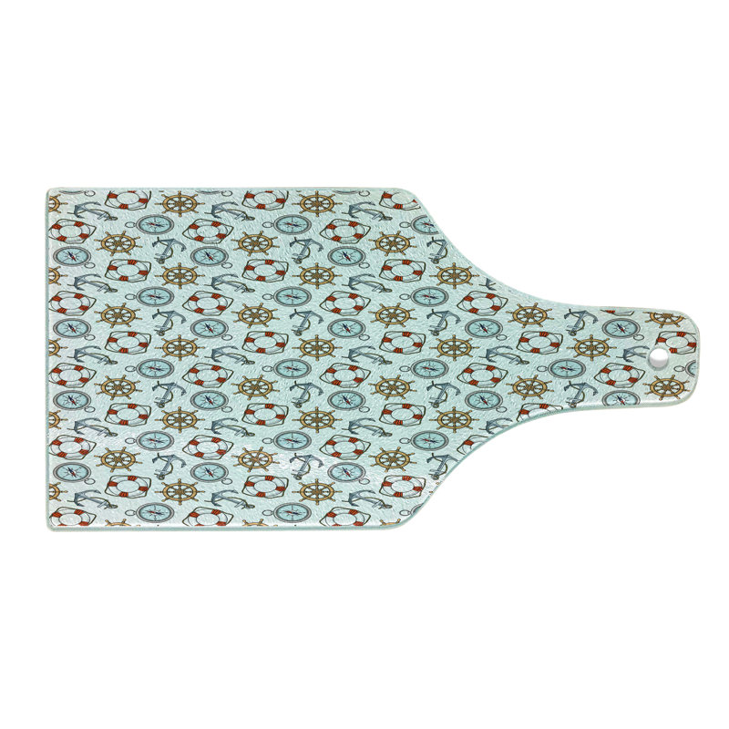 Ambesonne Compass Tempered Glass Cutting Board Helm Anchor Multicolor