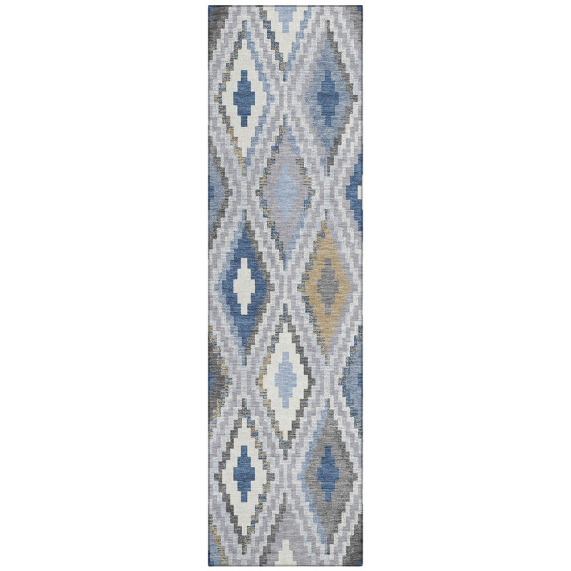 Machine Washable Indoor/Outdoor Aten ACN2331 Diamond Rug, Runner 2'3" x 7'6"