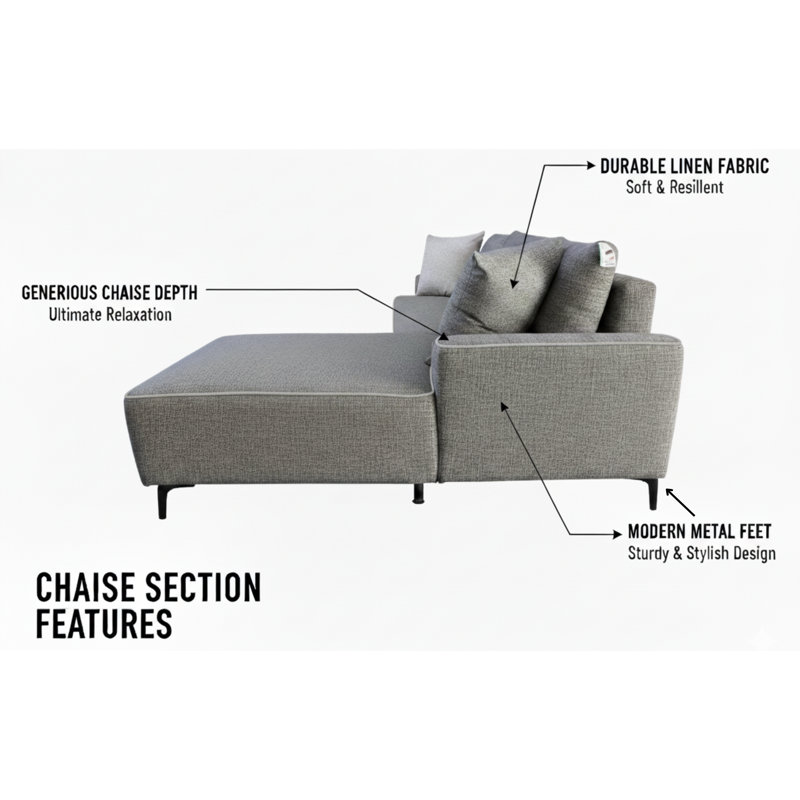 3 Seater Sofa Bed, Left Hand Facing, Grey