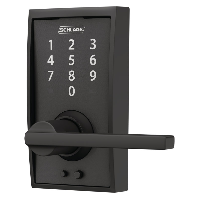 Schlage Touch Keyless Touchscreen Lever with Century Trim and Latitude Lever, Matte Black