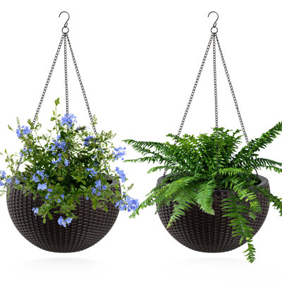 Brown 2 13.4 Inch Self-watering Hanging Planter, Large Capacity And Root-rot , Indoor Balcony Decor Characteristic Planter Of Two, Capacity, For Decorating